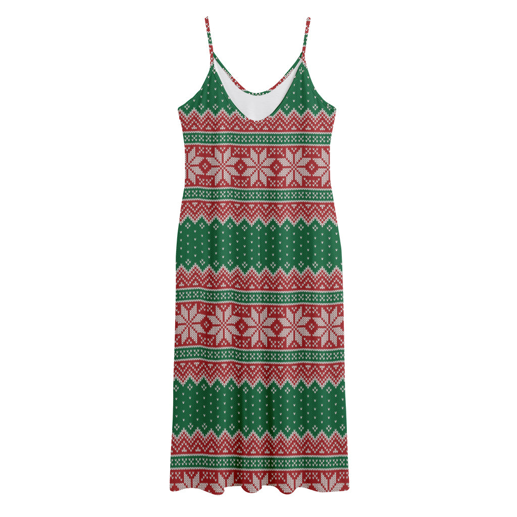 Christmas Knitted Pattern Print Jersey Midi Cami Dress