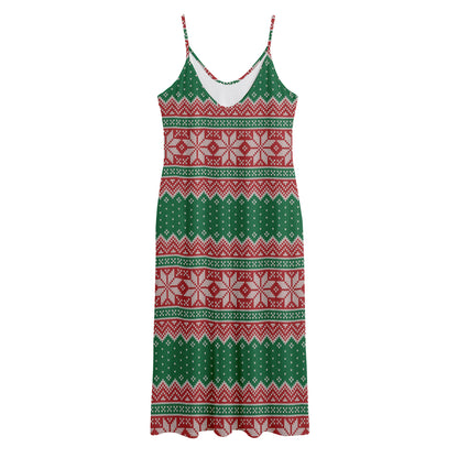 Christmas Knitted Pattern Print Jersey Midi Cami Dress
