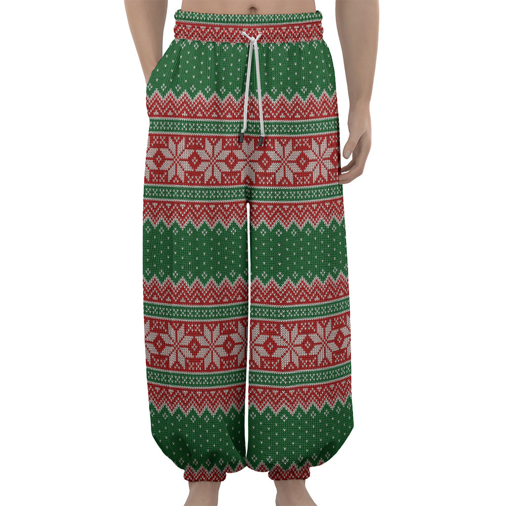 Christmas Knitted Pattern Print Lantern Pants