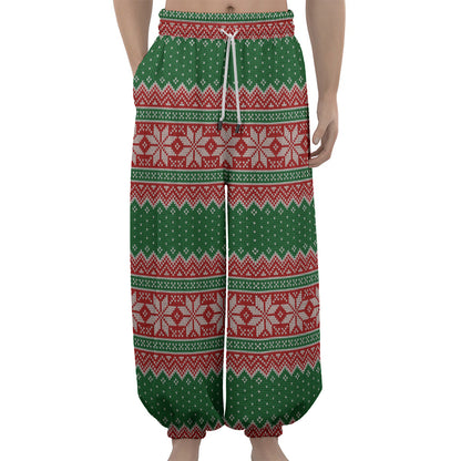 Christmas Knitted Pattern Print Lantern Pants