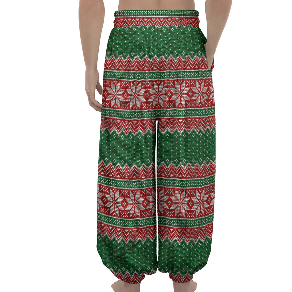 Christmas Knitted Pattern Print Lantern Pants