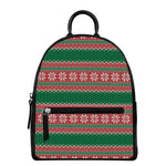 Christmas Knitted Pattern Print Leather Backpack