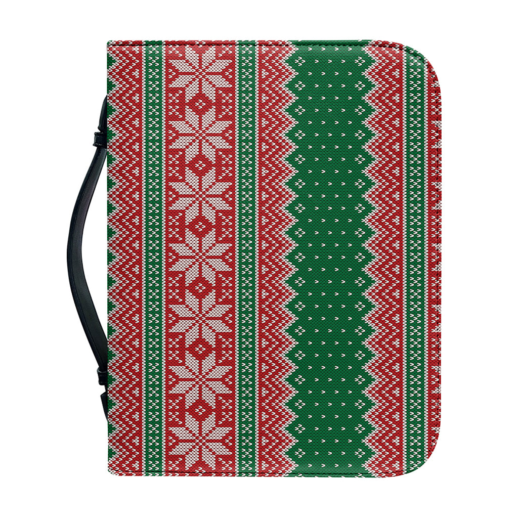 Christmas Knitted Pattern Print Leather Bible Cover