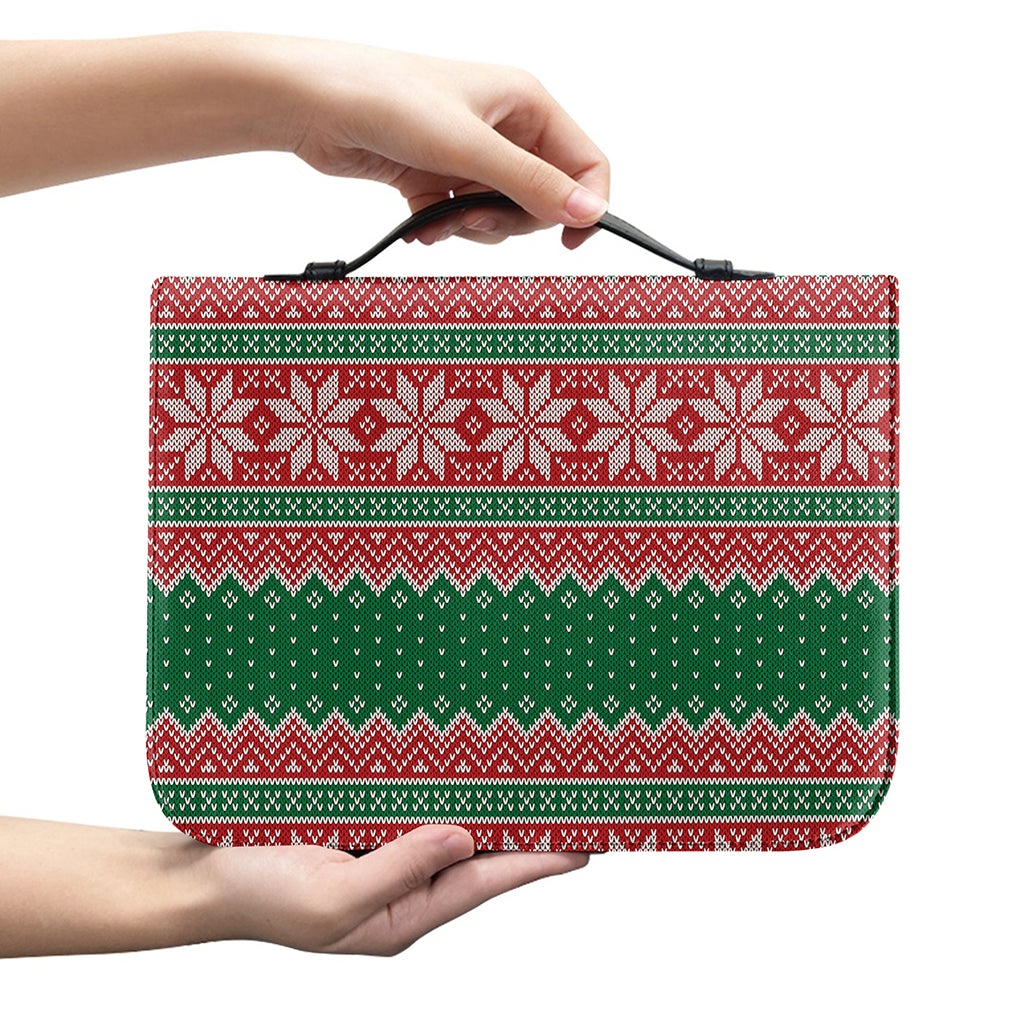 Christmas Knitted Pattern Print Leather Bible Cover