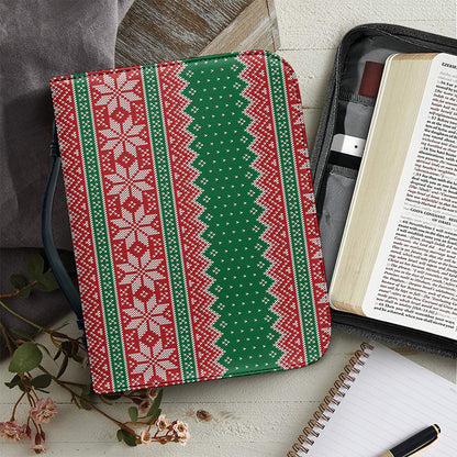 Christmas Knitted Pattern Print Leather Bible Cover