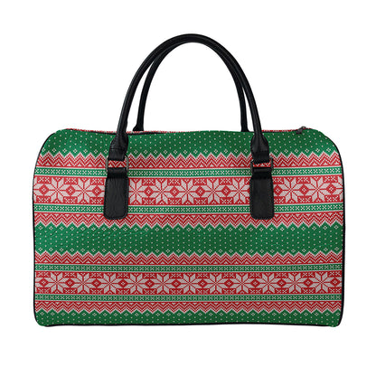 Christmas Knitted Pattern Print Leather Duffle Bag