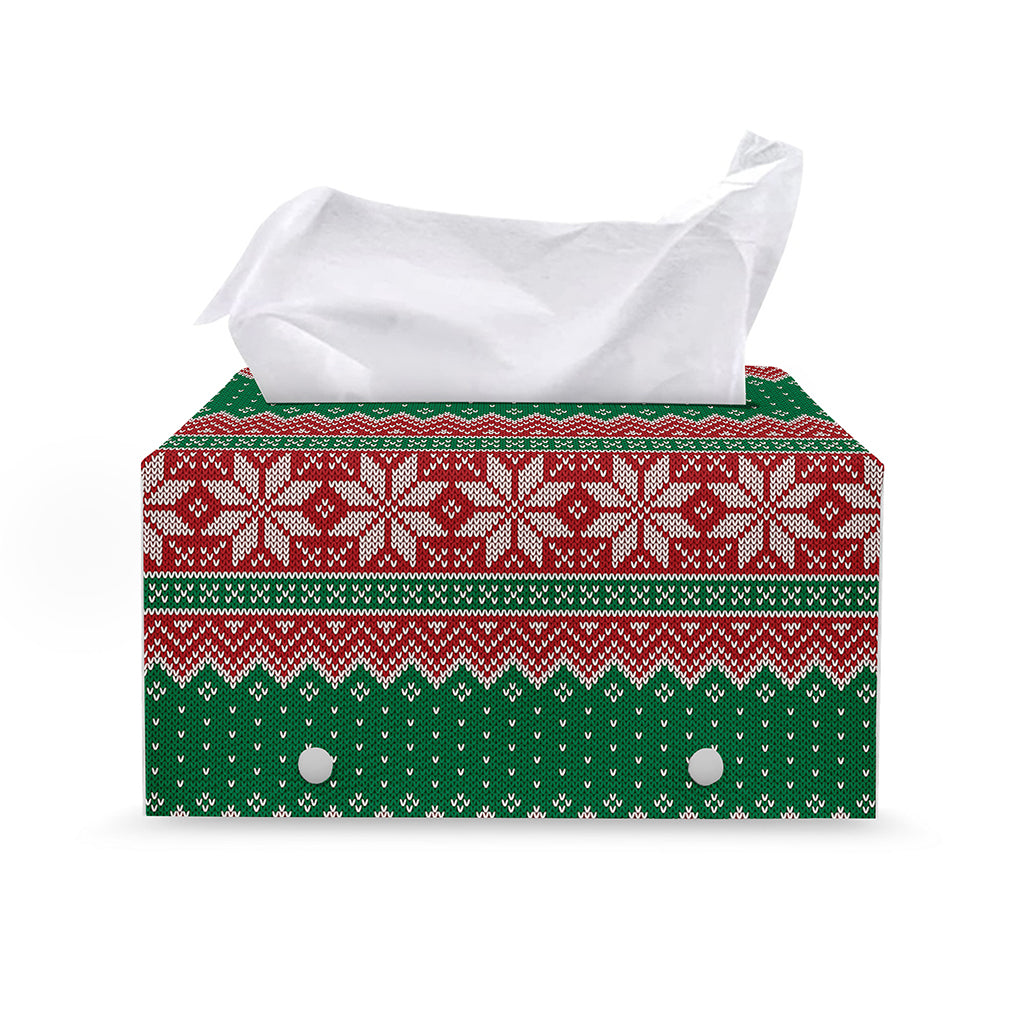 Christmas Knitted Pattern Print Leather Tissue Box Cover