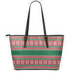 Christmas Knitted Pattern Print Leather Tote Bag