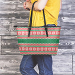 Christmas Knitted Pattern Print Leather Tote Bag