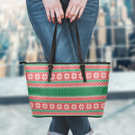 Christmas Knitted Pattern Print Leather Tote Bag