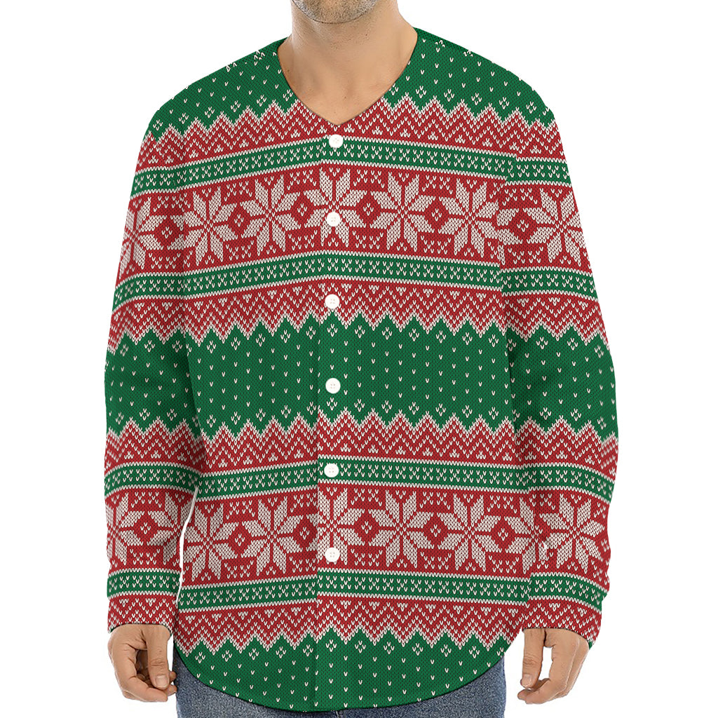 Christmas Knitted Pattern Print Long Sleeve Baseball Jersey