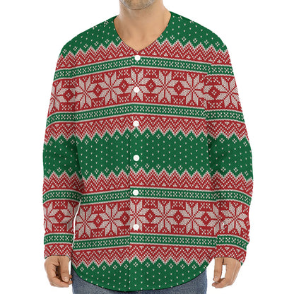 Christmas Knitted Pattern Print Long Sleeve Baseball Jersey