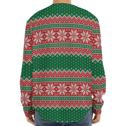 Christmas Knitted Pattern Print Long Sleeve Baseball Jersey