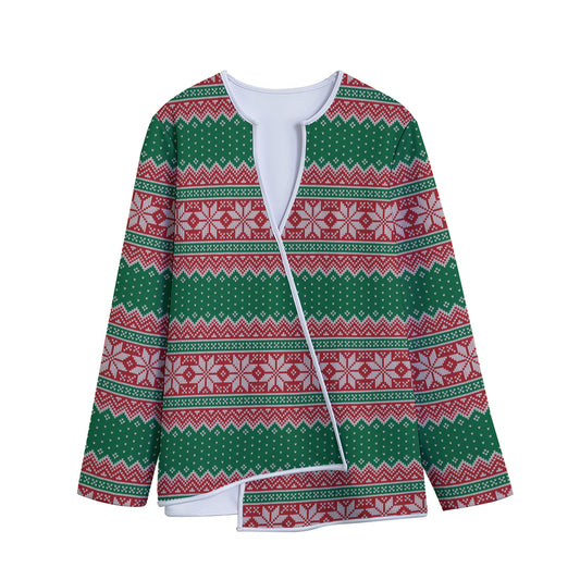 Christmas Knitted Pattern Print Long Sleeve Short Coat
