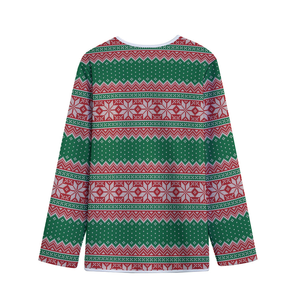 Christmas Knitted Pattern Print Long Sleeve Short Coat