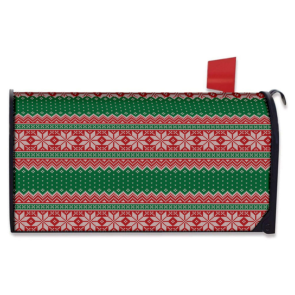 Christmas Knitted Pattern Print Mailbox Cover