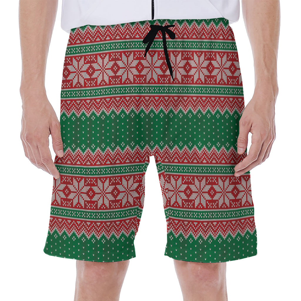 Christmas Knitted Pattern Print Men's Beach Shorts