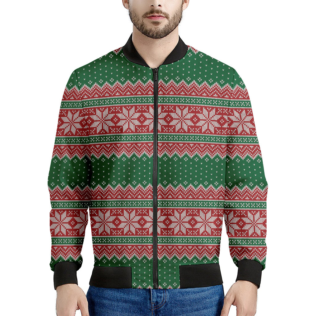 Christmas Knitted Pattern Print Men's Bomber Jacket