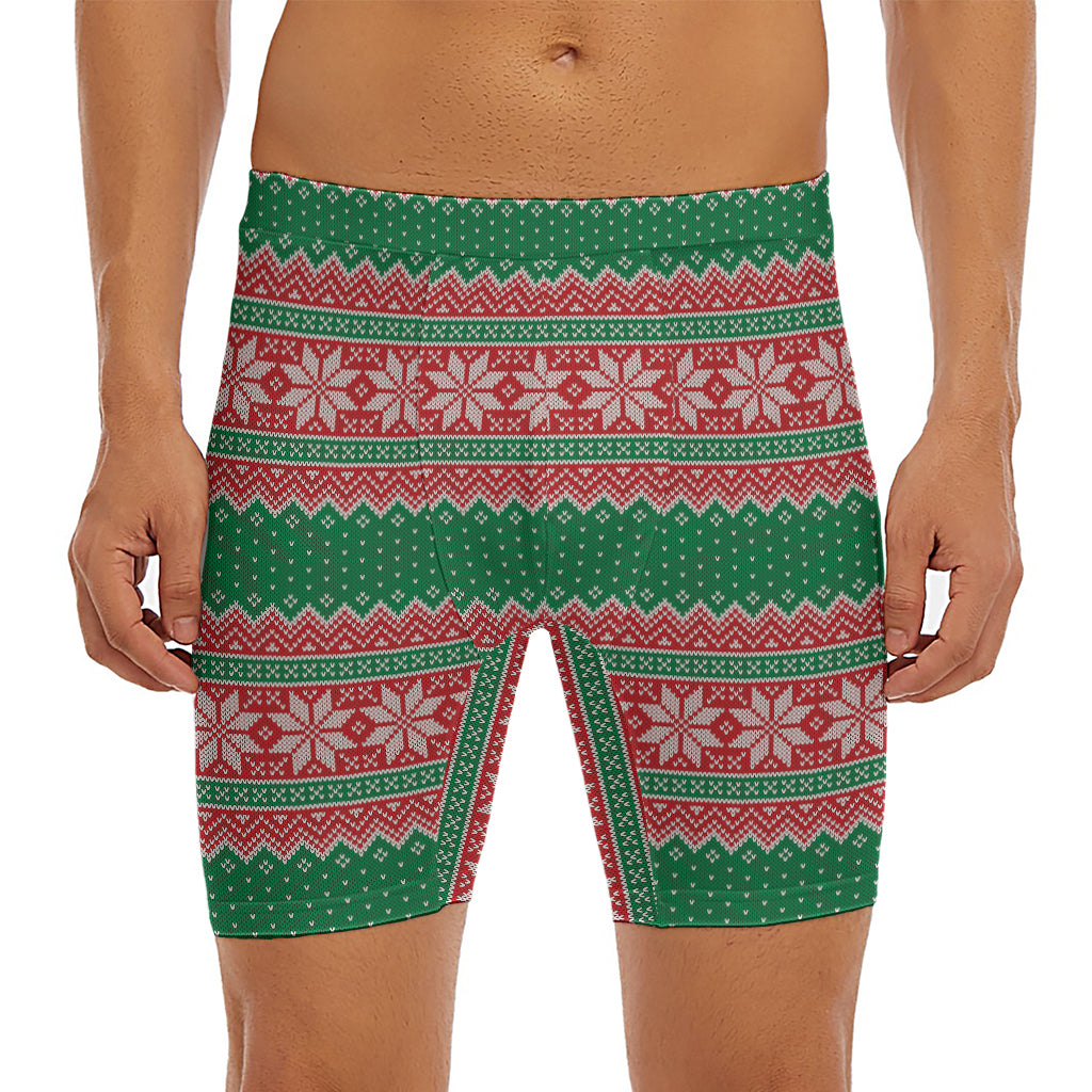 Christmas Knitted Pattern Print Men's Long Boxer Briefs