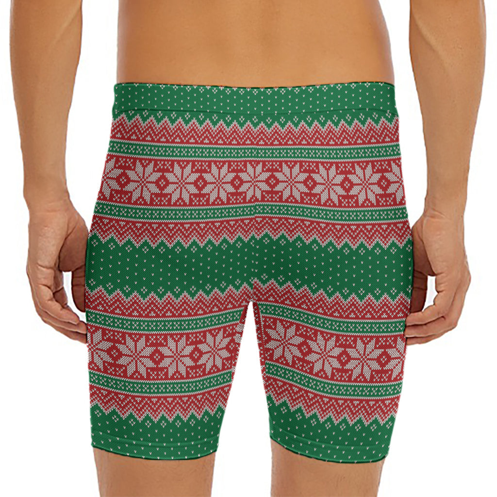 Christmas Knitted Pattern Print Men's Long Boxer Briefs