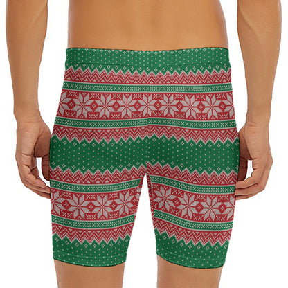 Christmas Knitted Pattern Print Men's Long Boxer Briefs