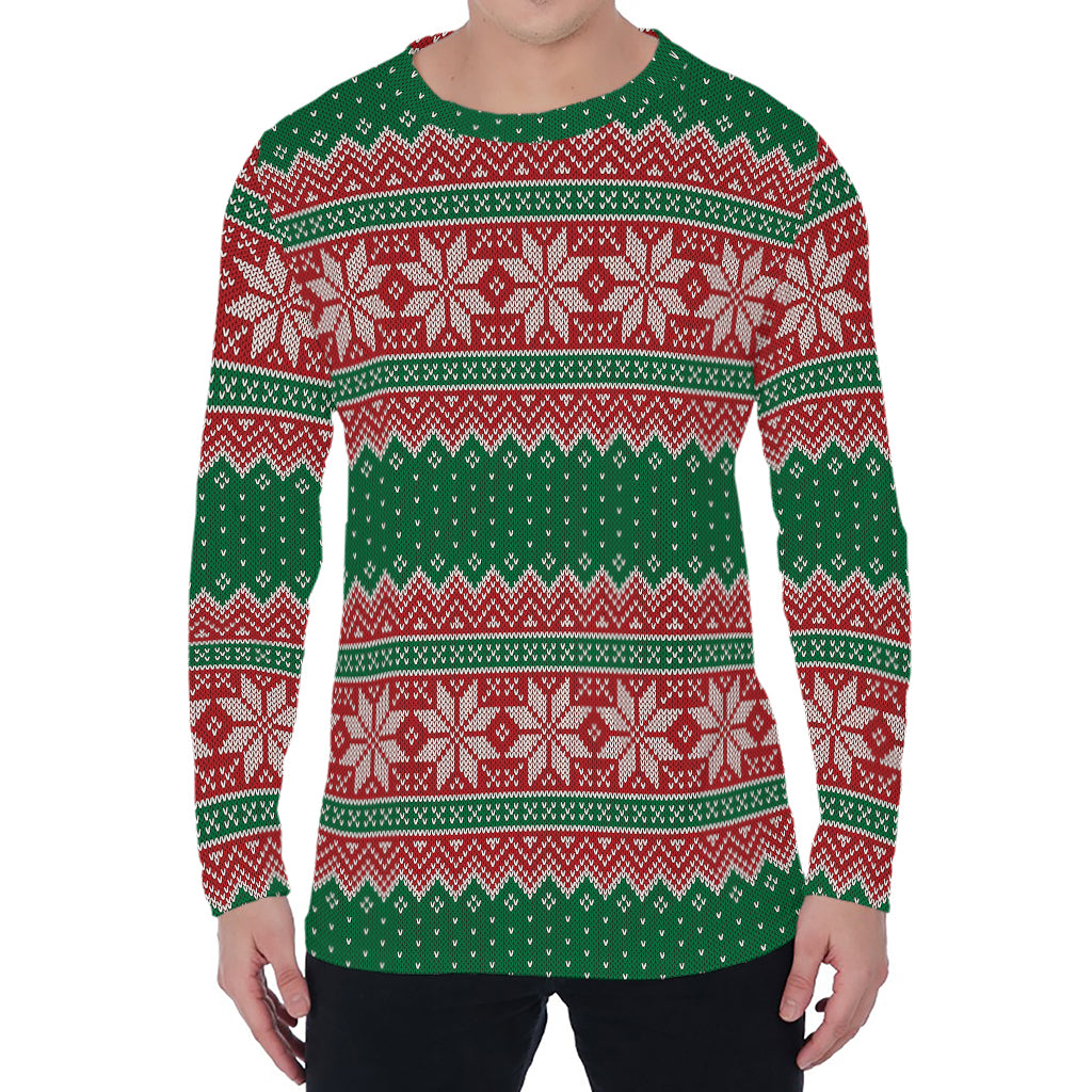 Christmas Knitted Pattern Print Men's Long Sleeve T-Shirt