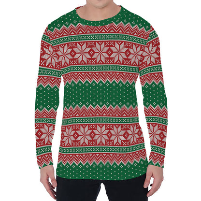 Christmas Knitted Pattern Print Men's Long Sleeve T-Shirt