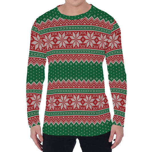 Christmas Knitted Pattern Print Men's Long Sleeve T-Shirt