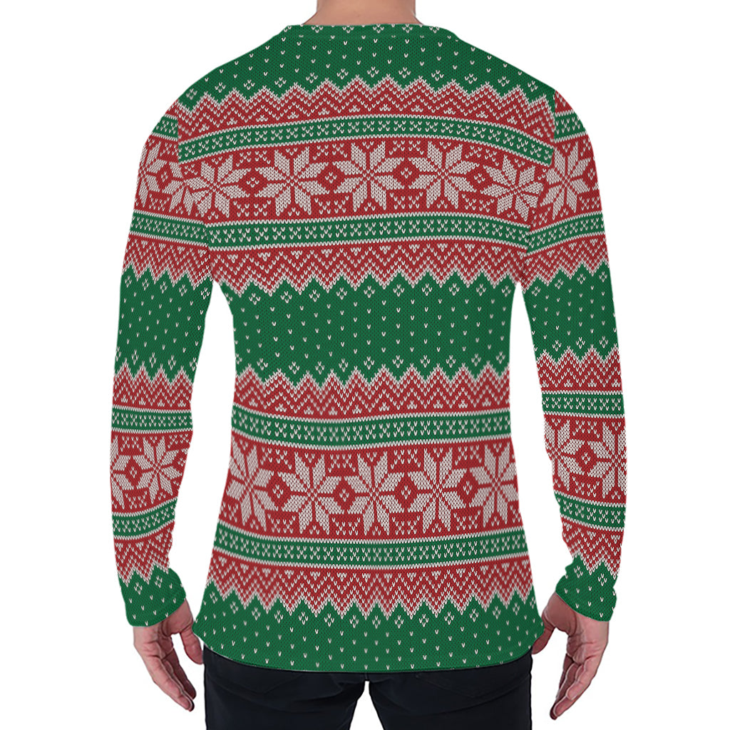 Christmas Knitted Pattern Print Men's Long Sleeve T-Shirt