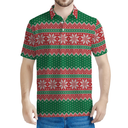 Christmas Knitted Pattern Print Men's Polo Shirt