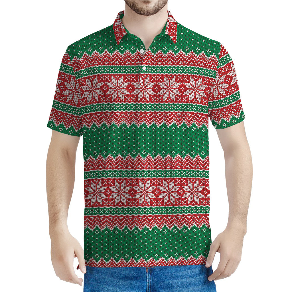 Christmas Knitted Pattern Print Men's Polo Shirt