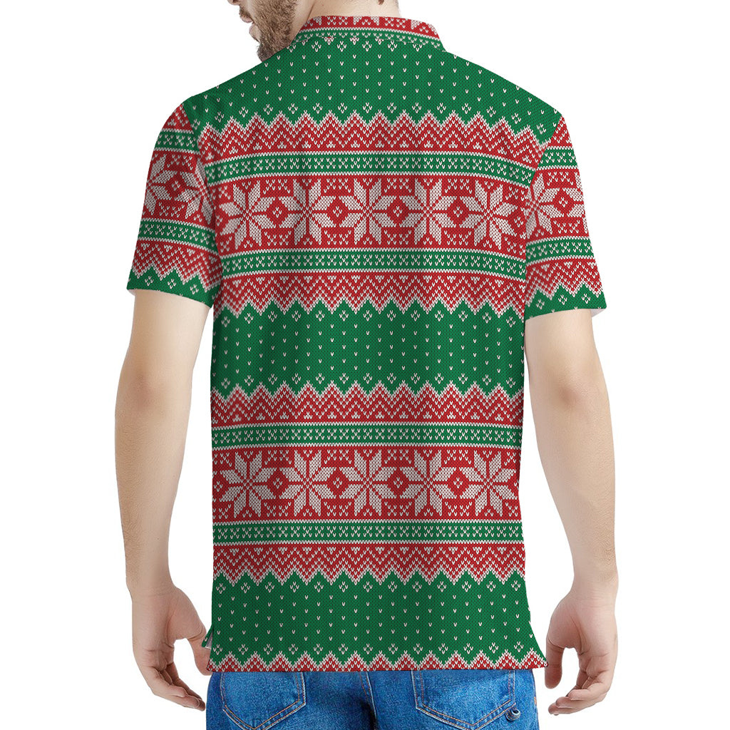 Christmas Knitted Pattern Print Men's Polo Shirt