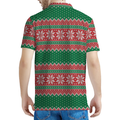 Christmas Knitted Pattern Print Men's Polo Shirt