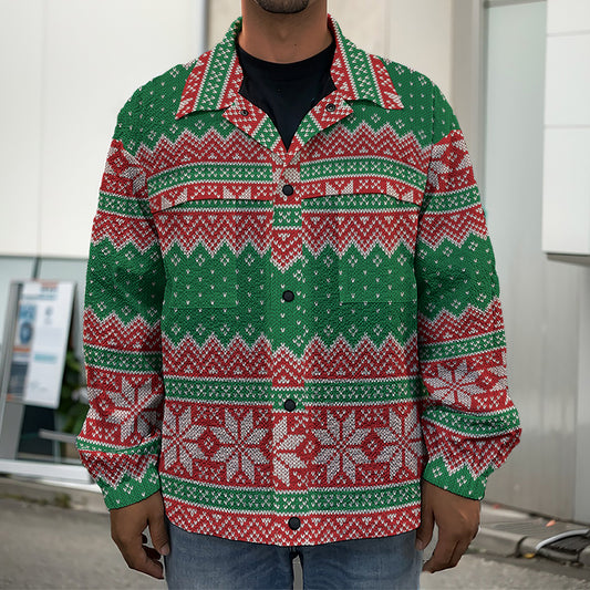 Christmas Knitted Pattern Print Men's Shirt Jacket