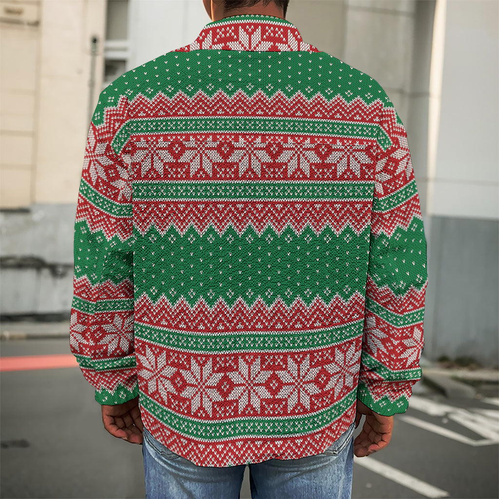 Christmas Knitted Pattern Print Men's Shirt Jacket