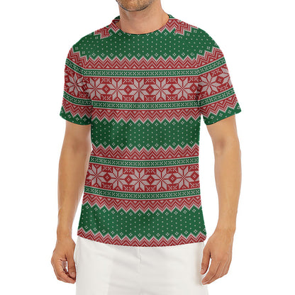 Christmas Knitted Pattern Print Men's Short Sleeve Rash Guard