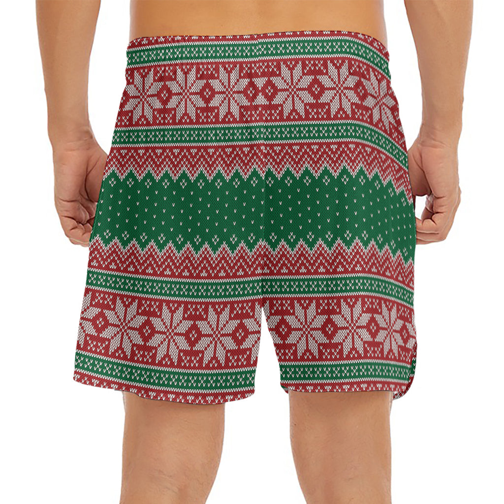Christmas Knitted Pattern Print Men's Split Running Shorts