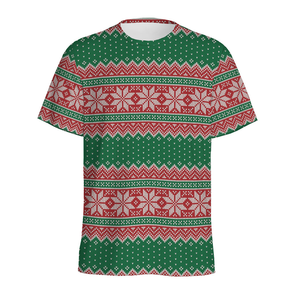 Christmas Knitted Pattern Print Men's Sports T-Shirt