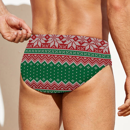 Christmas Knitted Pattern Print Men's Swim Briefs