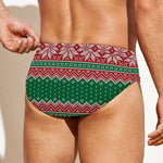 Christmas Knitted Pattern Print Men's Swim Briefs