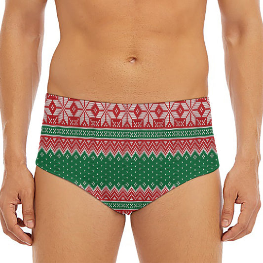 Christmas Knitted Pattern Print Men's Triangle Swim Briefs