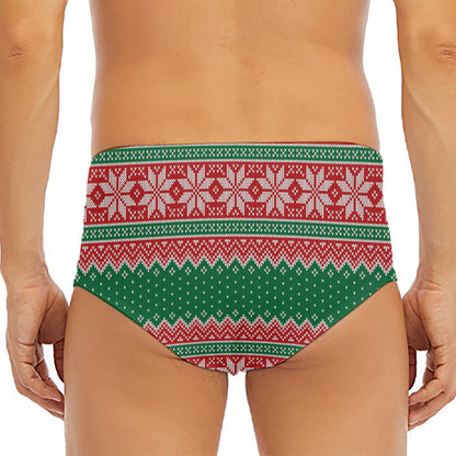 Christmas Knitted Pattern Print Men's Triangle Swim Briefs