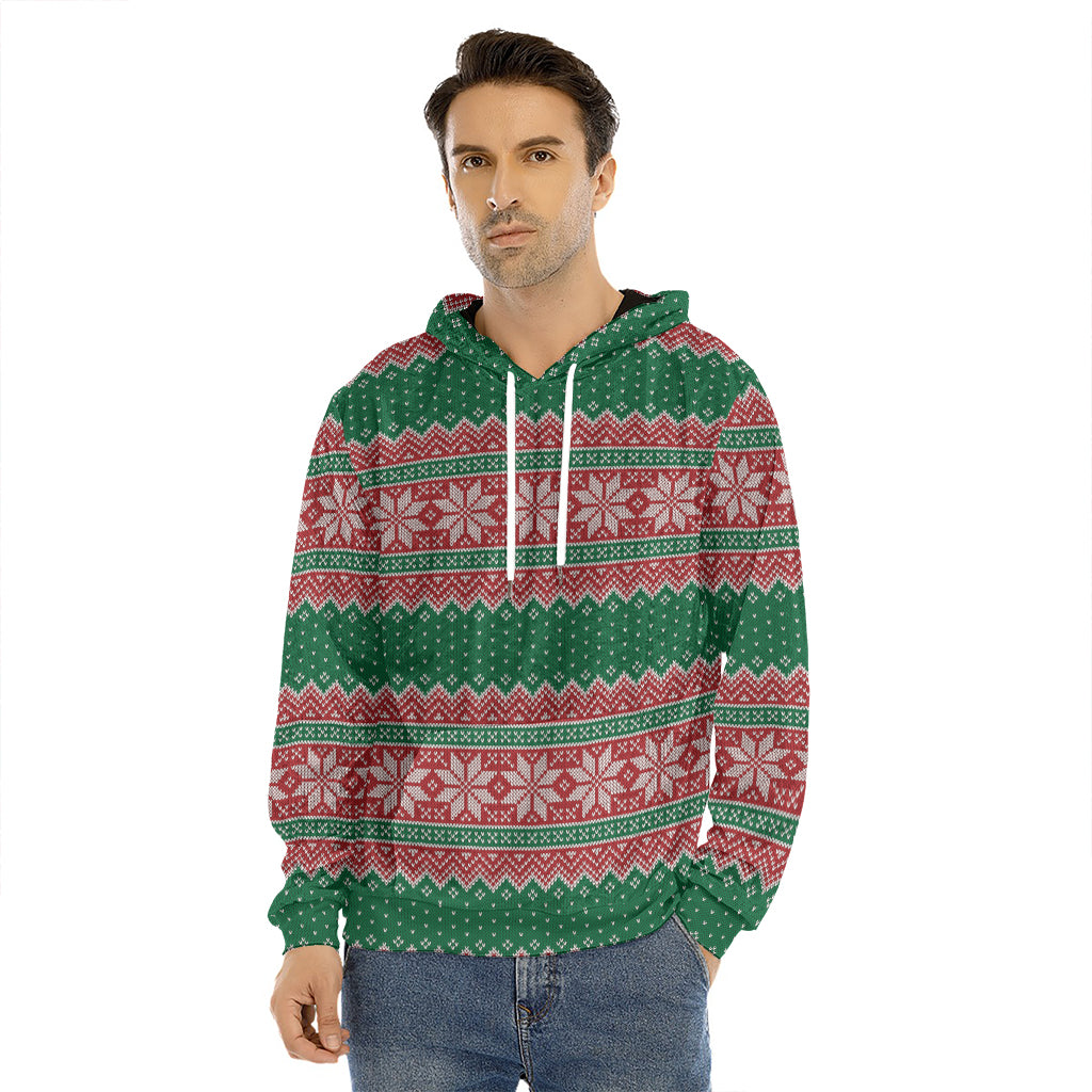 Christmas Knitted Pattern Print Men's Velvet Pullover Hoodie