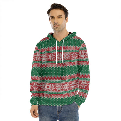 Christmas Knitted Pattern Print Men's Velvet Pullover Hoodie