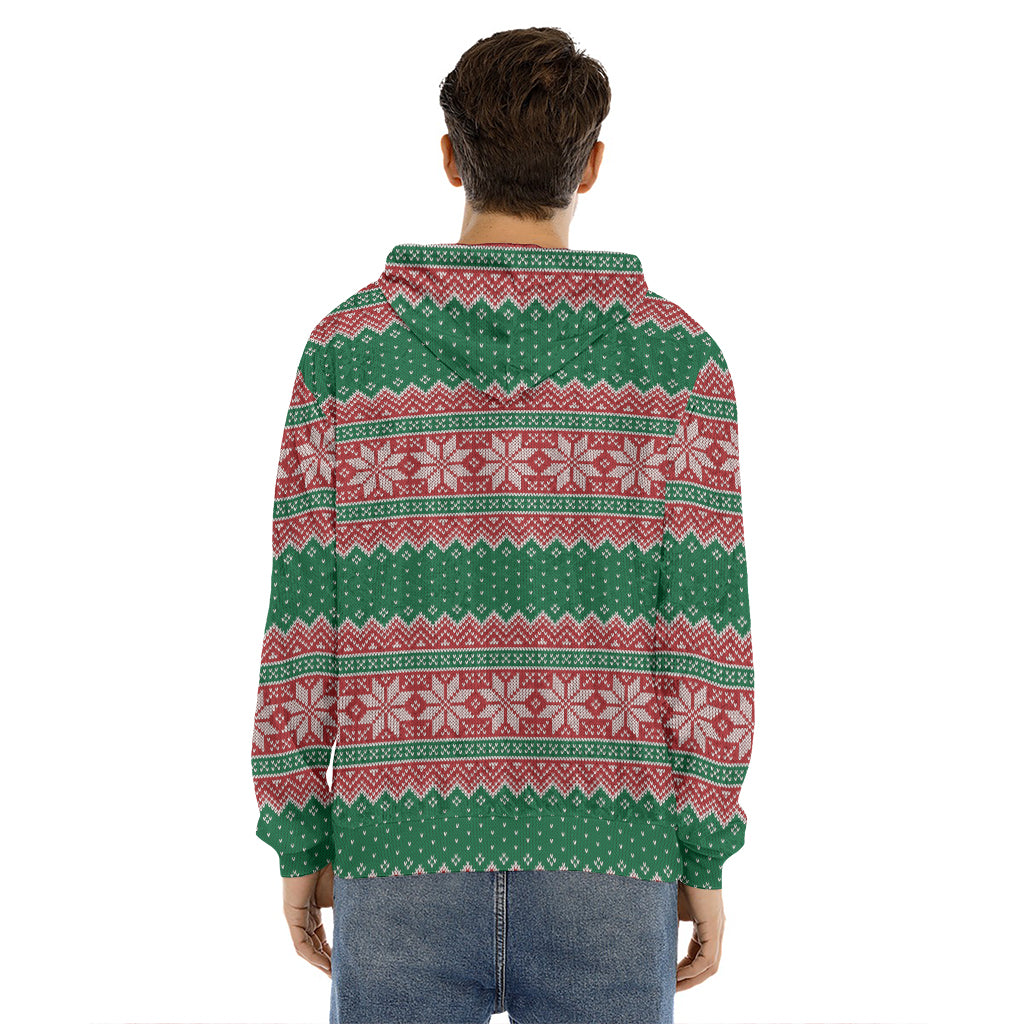 Christmas Knitted Pattern Print Men's Velvet Pullover Hoodie