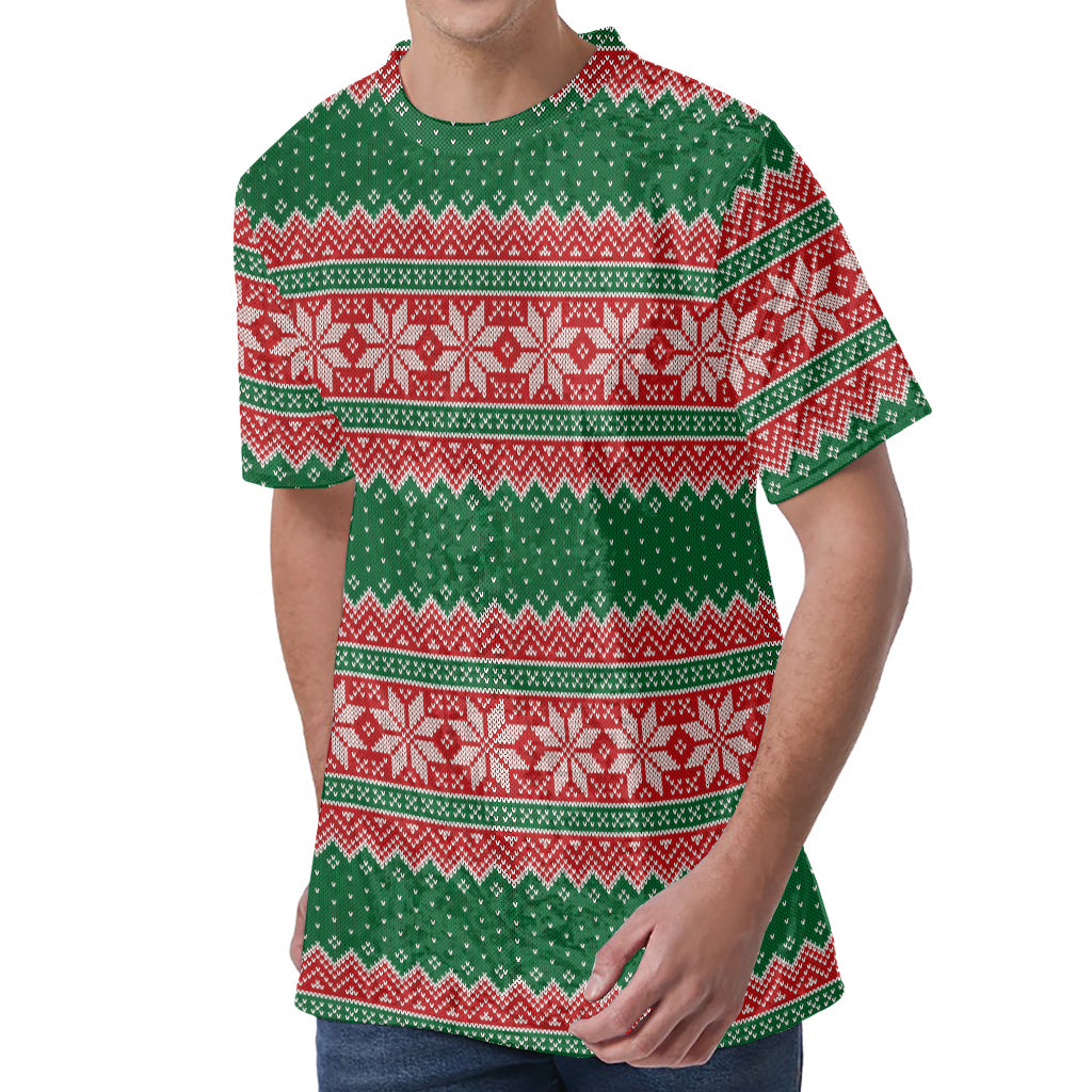 Christmas Knitted Pattern Print Men's Velvet T-Shirt