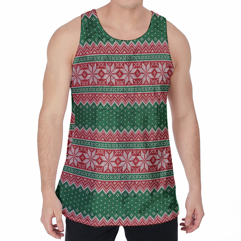 Christmas Knitted Pattern Print Men's Velvet Tank Top