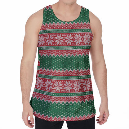 Christmas Knitted Pattern Print Men's Velvet Tank Top