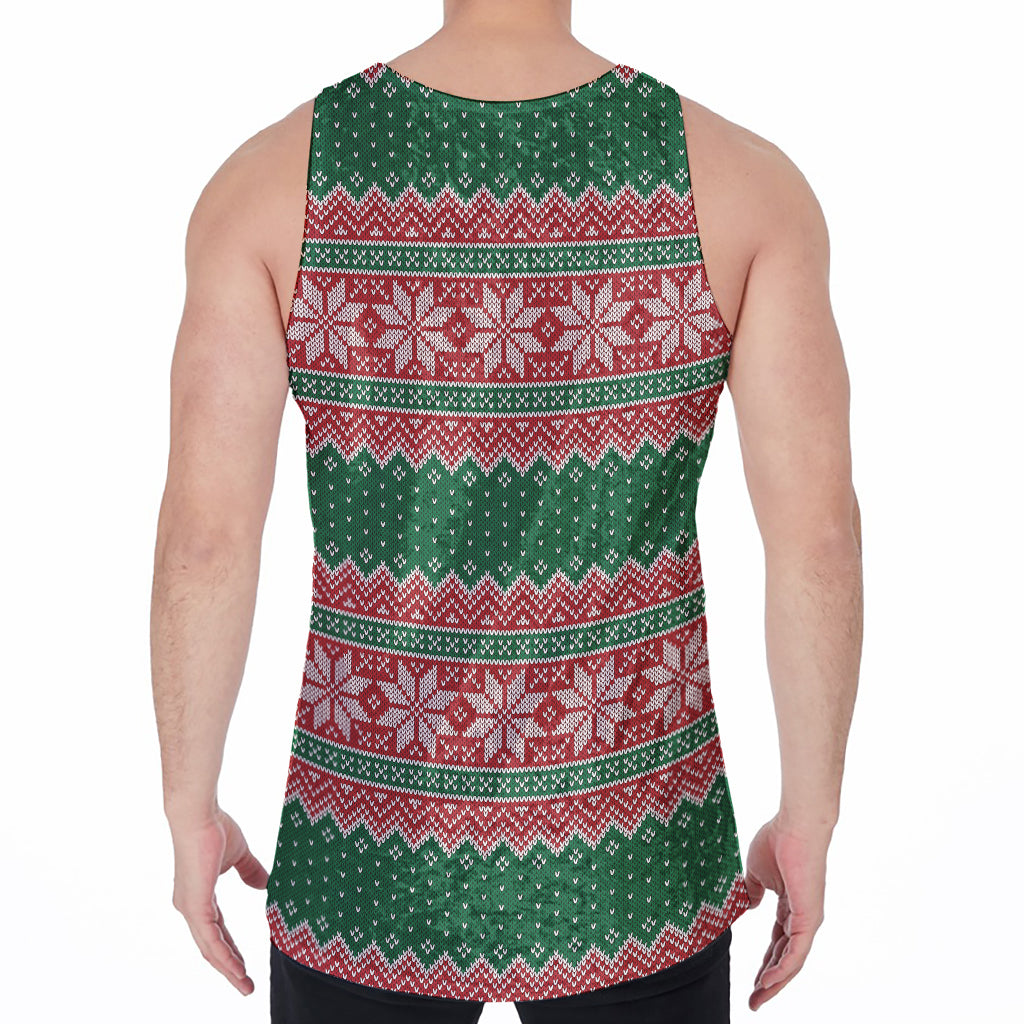 Christmas Knitted Pattern Print Men's Velvet Tank Top