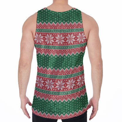 Christmas Knitted Pattern Print Men's Velvet Tank Top